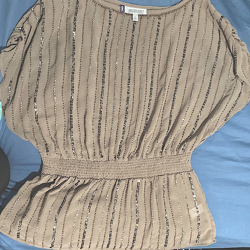 By Jennifer Lopes, XS sequined sheer short sleeve blouse